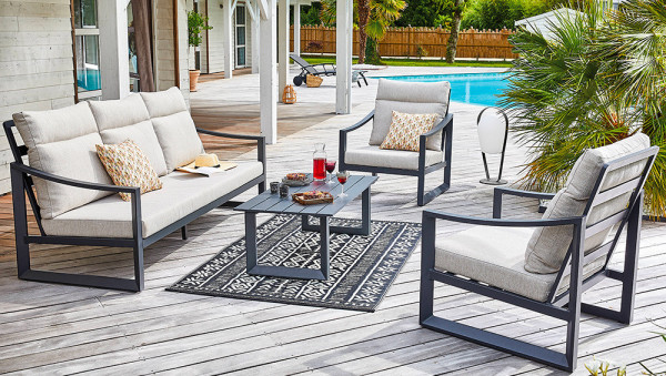 Canapé PRADO 3 places Coloris:Châssis Graphite/Assise Beige Ecotax:Prix de vente comprenant l'éco-taxe de 6,80 € TTC Mode de liv